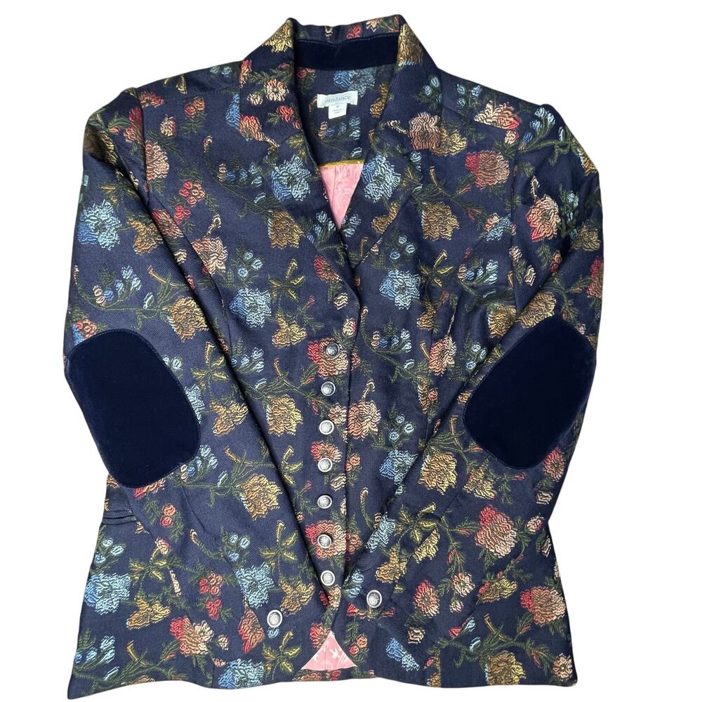 Sundance Alpine Coast Jacket size Medium Embroidered Bohemian Blazer Navy Floral - Picture 10 of 10